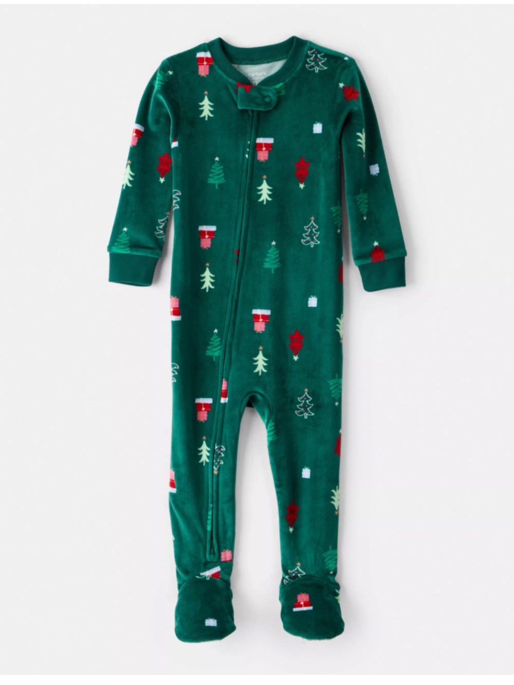 Carter’s velour long sleeve snug fit Christmas footed pjs size 12 months